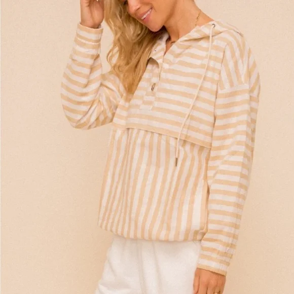 Hem & Thread Tan and White Striped Jacket - Picture 8 of 12